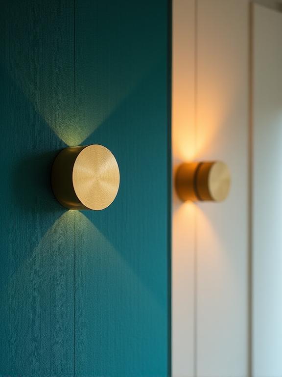 Close up of architectural details in a teal colored meeting room
