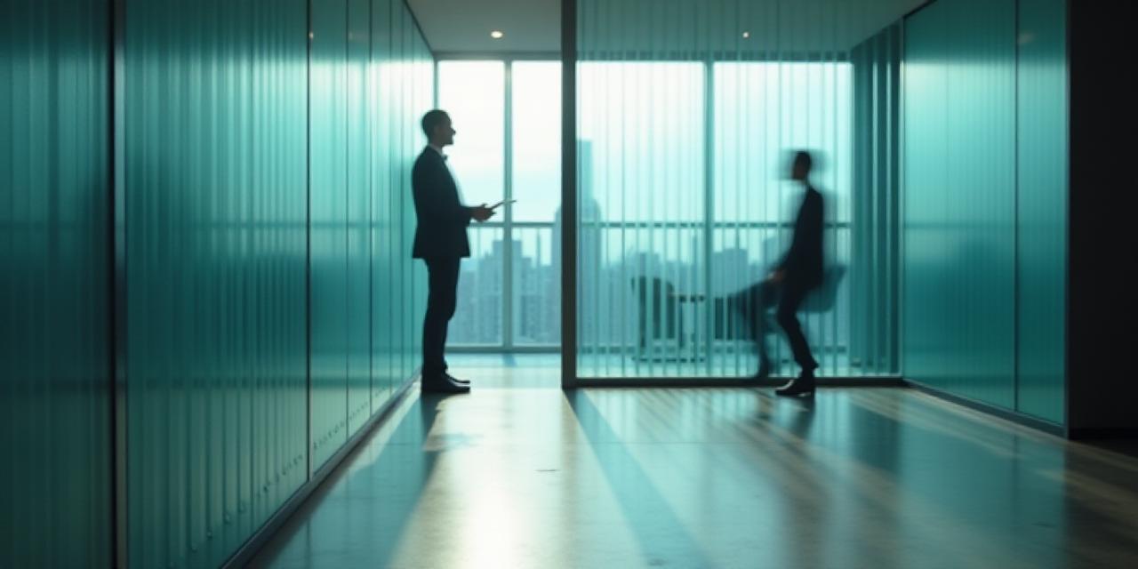 Artistic representation of digital privacy and security in a modern office